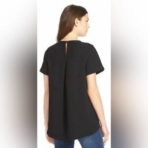 Madewell Black Short Sleeve Hi-Lo Top With faux leather neck hem Size XS EUC